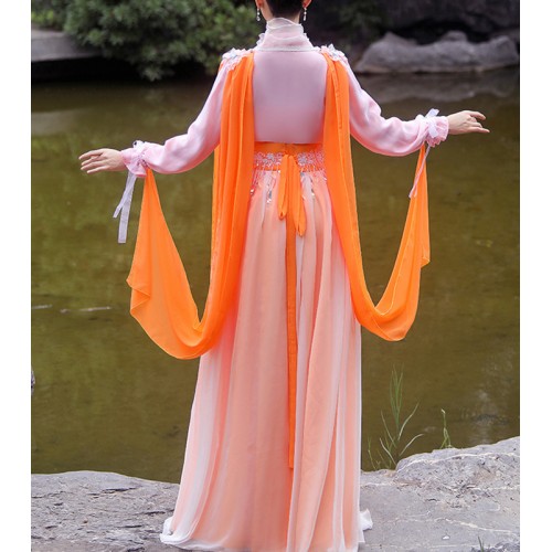 Orange Chinese Hanfu Fairy princess Dress for Women Girls stage performance holloween party film cosplay photos kimono dress for Female